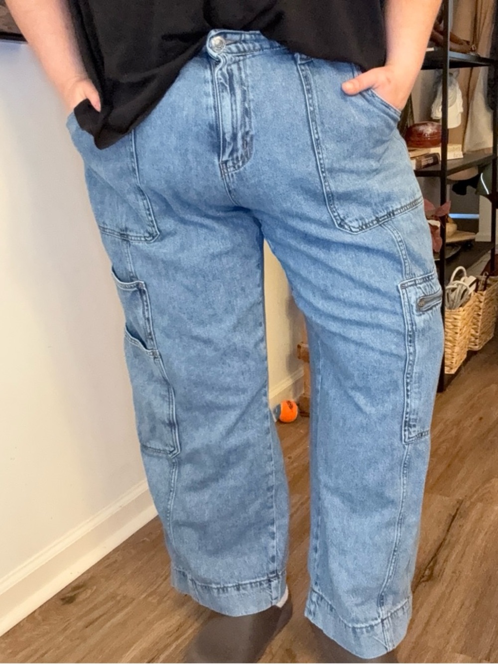 Wild Fable High Rise Cargo Jeans | Wide Leg | Mid / Light Wash | Size 18